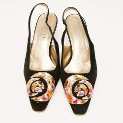 Gucci Black Suede Crystal Embellished Pointed Toe Slingback Pumps Size 38