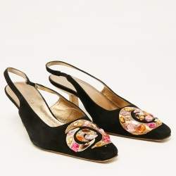 Gucci Black Suede Crystal Embellished Pointed Toe Slingback Pumps Size 38