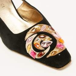 Gucci Black Suede Crystal Embellished Pointed Toe Slingback Pumps Size 38