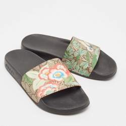 Gucci Multicolor GG Bloom Supreme Canvas Slide Flats Size 37