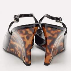 مملوكة مسبقًا Gucci Black Patent Leather Slingback Wedge Sandals Size 39