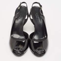 مملوكة مسبقًا Gucci Black Patent Leather Slingback Wedge Sandals Size 39