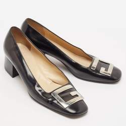 Gucci Black Leather GG Block Heel Pumps Size 37