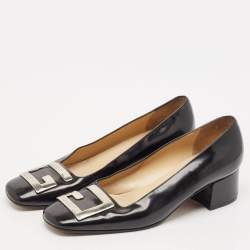 Gucci Black Leather GG Block Heel Pumps Size 37