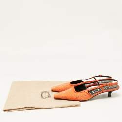 Gucci Orange Canvas and Leather Crystal Embellished Slingback Pumps Size 39