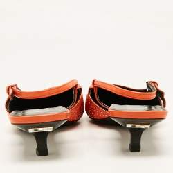 Gucci Orange Canvas and Leather Crystal Embellished Slingback Pumps Size 39