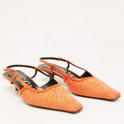 Gucci Orange Canvas and Leather Crystal Embellished Slingback Pumps Size 39
