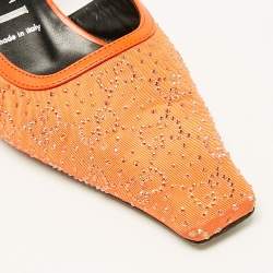 Gucci Orange Canvas and Leather Crystal Embellished Slingback Pumps Size 39