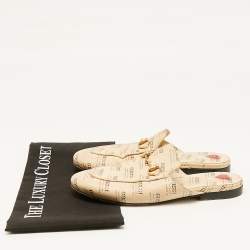 Gucci Beige Logo Stamp Leather Princetown Flat Mules Size 36