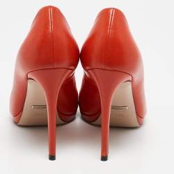 Gucci Orange Leather Horsebit Peep Toe Pumps Size 38.5