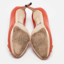 Gucci Orange Leather Horsebit Peep Toe Pumps Size 38.5