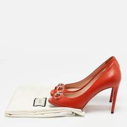 Gucci Orange Leather Horsebit Peep Toe Pumps Size 38.5