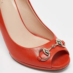 Gucci Orange Leather Horsebit Peep Toe Pumps Size 38.5