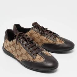 Gucci Brown Guccissima Canvas and Leather Velcro Sneakers Size 36.5