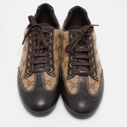 Gucci Brown Guccissima Canvas and Leather Velcro Sneakers Size 36.5