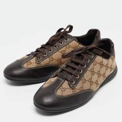 Gucci Brown Guccissima Canvas and Leather Velcro Sneakers Size 36.5
