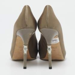 Gucci Grey Satin Horsebit Crystal Embellished Peep Toe Pumps Size 36