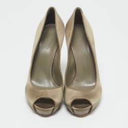 Gucci Grey Satin Horsebit Crystal Embellished Peep Toe Pumps Size 36
