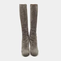 Gucci Grey Suede Bamboo Tassel Knee Length Platform Boots Size 39