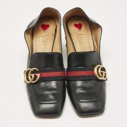 Gucci Black Leather GG Pearl Studded Loafer Pumps Size 37.5