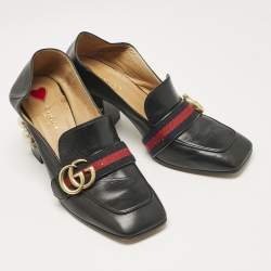 Gucci Black Leather GG Pearl Studded Loafer Pumps Size 37.5