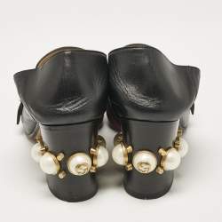 Gucci Black Leather GG Pearl Studded Loafer Pumps Size 37.5