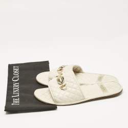Gucci Cream Leather GG Logo Flat Slides Size 38