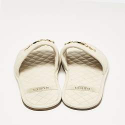 Gucci Cream Leather GG Logo Flat Slides Size 38