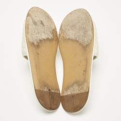 Gucci Cream Leather GG Logo Flat Slides Size 38