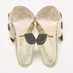 مملوكة مسبقًا Gucci Metallic Gold Leather Marmont GG Fringe Mule Sandals Size 36