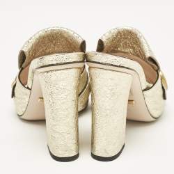 مملوكة مسبقًا Gucci Metallic Gold Leather Marmont GG Fringe Mule Sandals Size 36