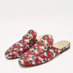 Gucci Multicolor Canvas Bee Embroidered Princetown Mules Size 38