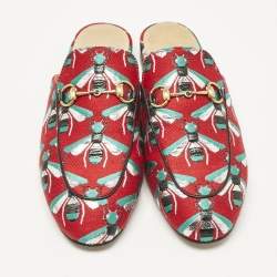 Gucci Multicolor Canvas Bee Embroidered Princetown Mules Size 38