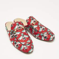 Gucci Multicolor Canvas Bee Embroidered Princetown Mules Size 38
