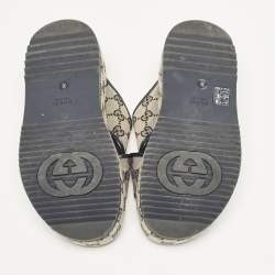 Pre Owned Gucci Beige/Navy Blue GG Canvas Criss Cross Platform Slides Size 36