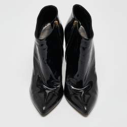 Gucci Black Patent Leather Pointed Toe Ankle Length Boots Size 40