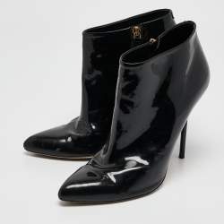 Gucci Black Patent Leather Pointed Toe Ankle Length Boots Size 40