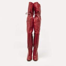 Gucci Red Leather Trish Over the Knee Boots Size 36