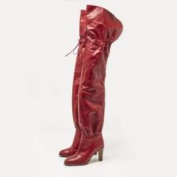Gucci Red Leather Trish Over the Knee Boots Size 36