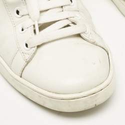 Pre Owned Gucci White/Blue Leather Tennis Embroidered Low Top Sneakers Size 37.5