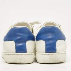 Pre Owned Gucci White/Blue Leather Tennis Embroidered Low Top Sneakers Size 37.5