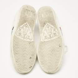 Pre Owned Gucci White/Blue Leather Tennis Embroidered Low Top Sneakers Size 37.5