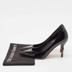 Gucci Black Patent Leather Kristen Pointed Toe Bamboo Heel Pumps Size 38.5