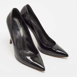 Gucci Black Patent Leather Kristen Pointed Toe Bamboo Heel Pumps Size 38.5