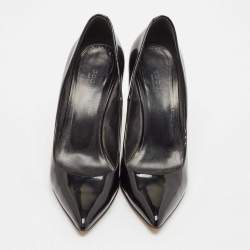 Gucci Black Patent Leather Kristen Pointed Toe Bamboo Heel Pumps Size 38.5