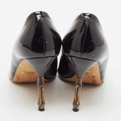 Gucci Black Patent Leather Kristen Pointed Toe Bamboo Heel Pumps Size 38.5