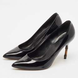 Gucci Black Patent Leather Kristen Pointed Toe Bamboo Heel Pumps Size 38.5