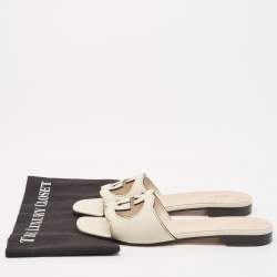 Gucci Cream Leather GG Cut Out Flat Slides Size 40