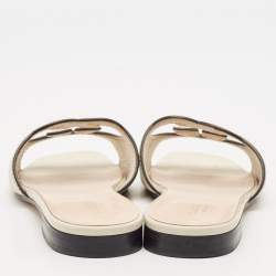 Gucci Cream Leather GG Cut Out Flat Slides Size 40
