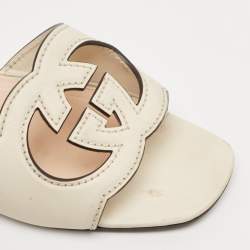 Gucci Cream Leather GG Cut Out Flat Slides Size 40